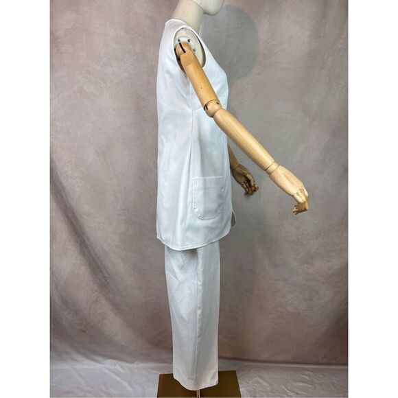 Vintage 1960s 70s Pantsuit White 2 Piece Set Polyester MCM Mod - Picture 6 of 6
